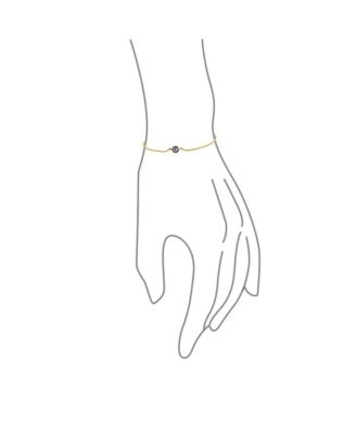 Simple Minimalist 14K Yellow Gold Amulet Tiny Blue Evil Eye Charm Bracelet 6.5-7.25 Inch Adjustable