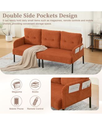 Oversized Corduroy Loveseat Sofa with Metal Legs and Side Pockets