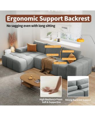 L-Shaped Modular Sofa, No Assembly, Deep Seat, 3 Cushions, Soft Fabric Upholstery