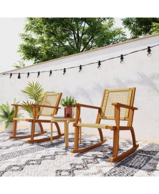 2-Piece Outdoor Rocking Chair, Acacia Wood Outdoor Rockers,