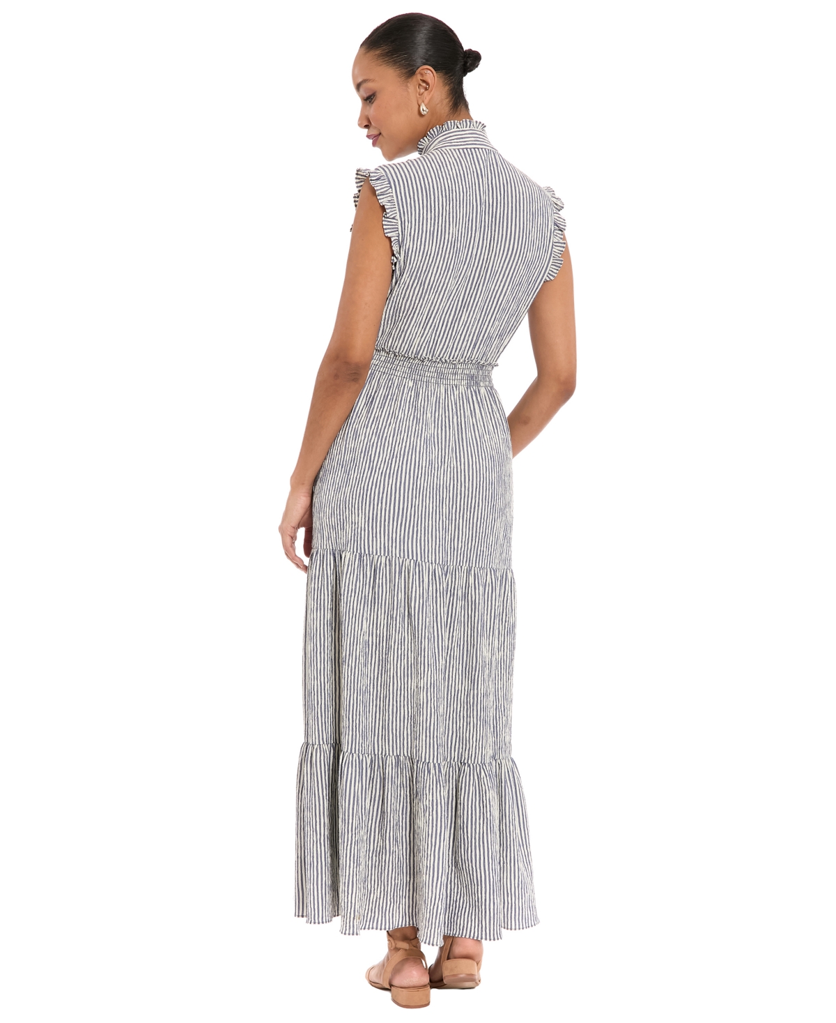 London Times Women's Striped Tiered Ruffle-Trim Maxi Dress