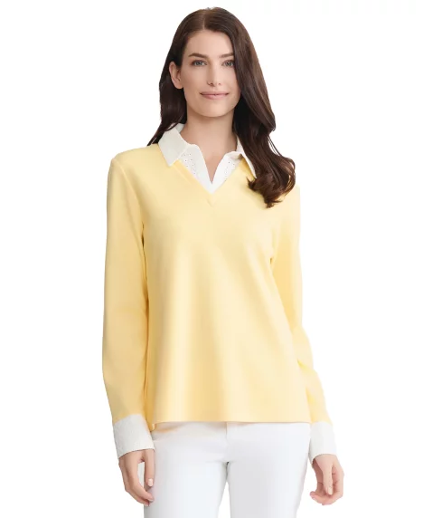 Petite Long-Sleeve Twofer Top - Cornsilk/NYC White