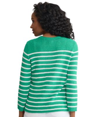 Petite Striped Open Crewneck Sweater