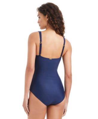 Women's Ring-Detail Deep V-Neck One-Piece Swimsuit