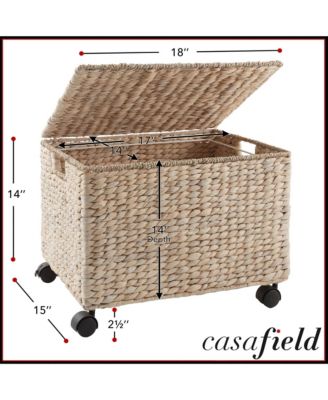 Rolling Filing Cabinet, Whitewash - Water Hyacinth Hanging File Folder Organizer on Wheels, Home Office Storage