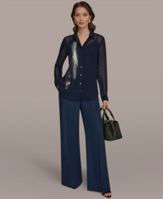 Women's Brush Stroke Button-Down Camisole Top, Regular & Petite