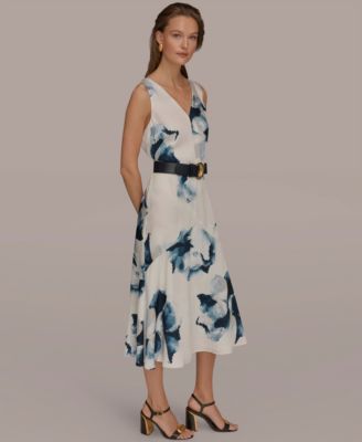 Women's Printed V-Neck Midi Dress