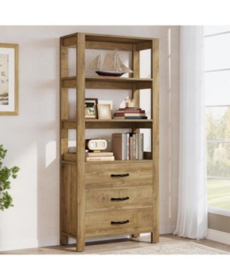70.9" Tall Bookshelf with 3 Large Drawers, Wooden Bookcase with 3-Tier Open Shelf, Modern Freestanding Display Shelf Organizer