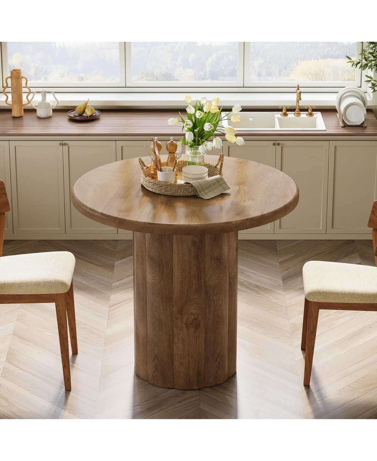 Tribesigns 31.5-Inch Round Dining Table for 2-4 People, Small Kitchen Table with Sturdy Base for Dining Room, Living Room (Only Table)