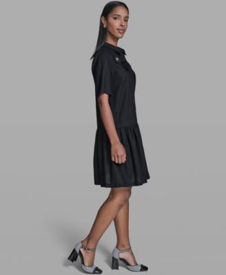 Women's Drop Waist Collared Shirt Dress