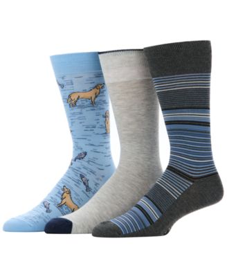 Men's Doggie Fishing and Stripes Crew Socks, 3-Pack