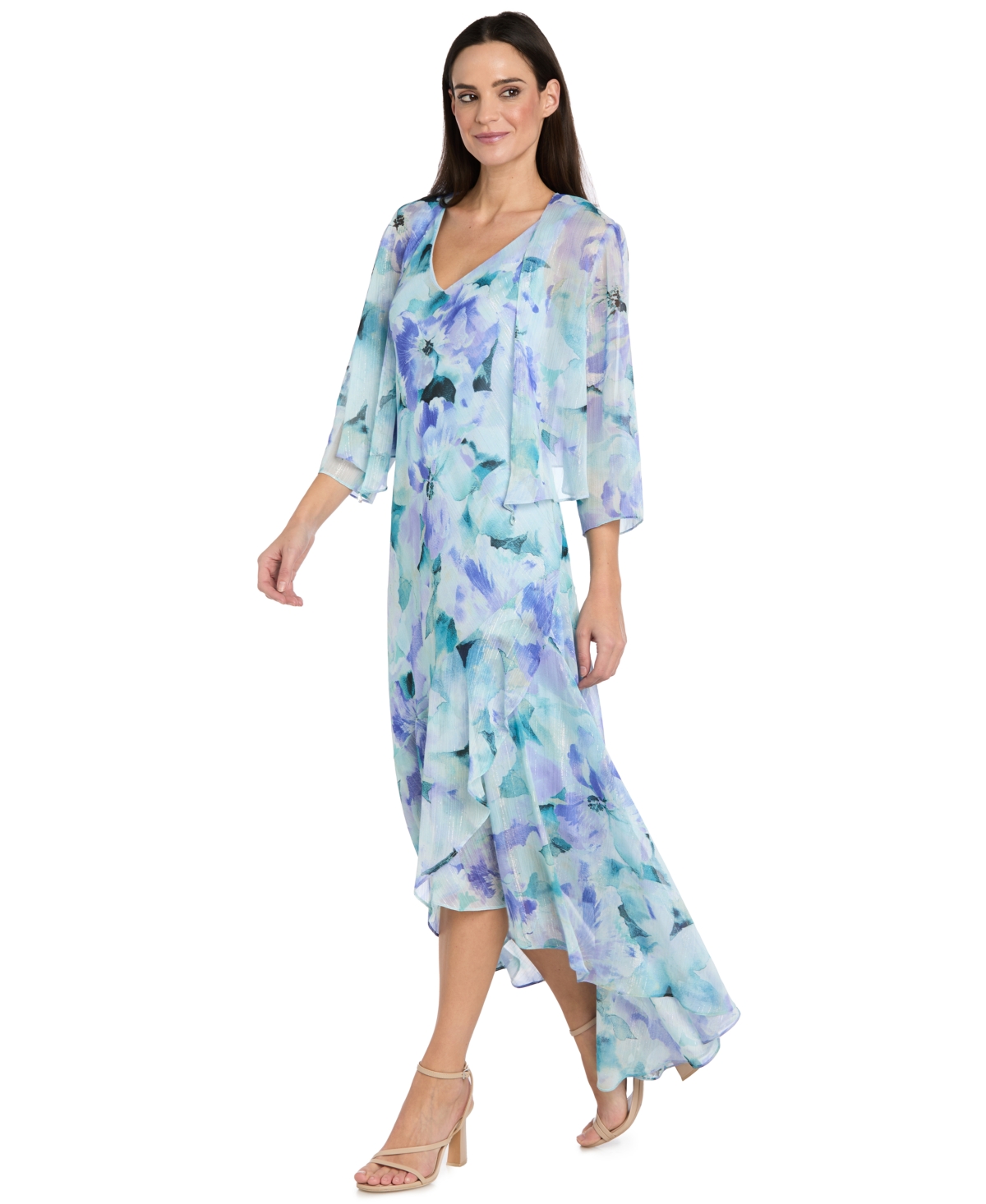 R & M Richards Women's Printed 3/4-Length Sleeve Jacket and Maxi Dress, 2 Piece Set