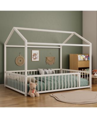 Montessori Metal House Bed Frame - Kids/Toddler, No Slats, Black