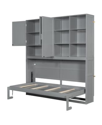 Twin Size Wall Murphy Bed with Cabinet, Shelves, Light & USB