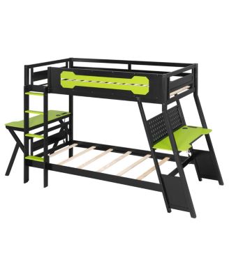 Twin Size Gaming Bunk Bed with Desks & USB Ports