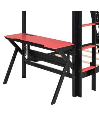 Twin Size Gaming Bunk Bed with Desks & USB Ports