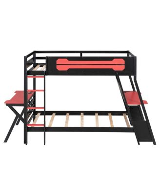 Twin Size Gaming Bunk Bed with Desks & USB Ports