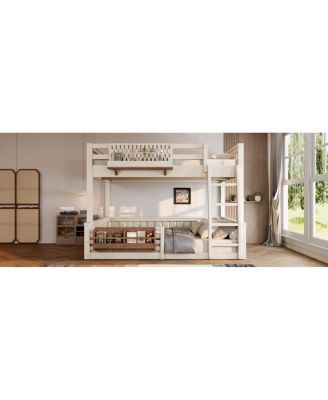 Full XL over Queen Bunk Bed with Ladder, Pegboard, Bookshelf