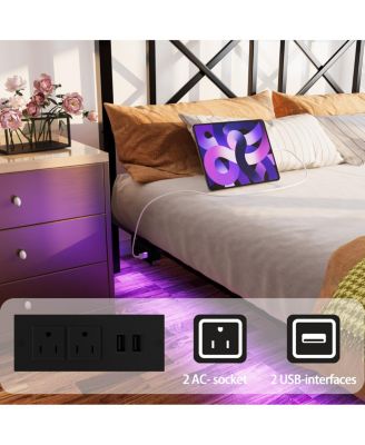 Queen Size Floating Bed Frame with Headboard & Storage, USB/LED