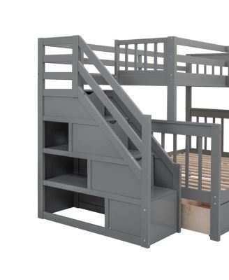 Twin over Full L-Shaped Bunk Bed with Drawers, Desk, Wardrobe