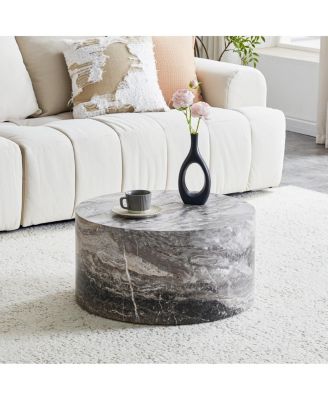 Simple Gray Marble Round MDF Coffee Table (23.6" x 11.8") - Modern Minimalist Style