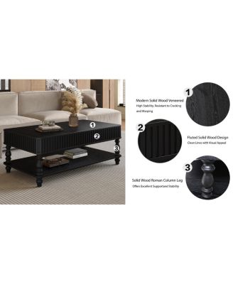 Lift Top Coffee Table with Storage, Solid Wood Black Finish, Modern Desk