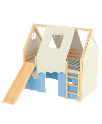 Full Size House Loft Bed with Sills, Tents, Lights, Slide