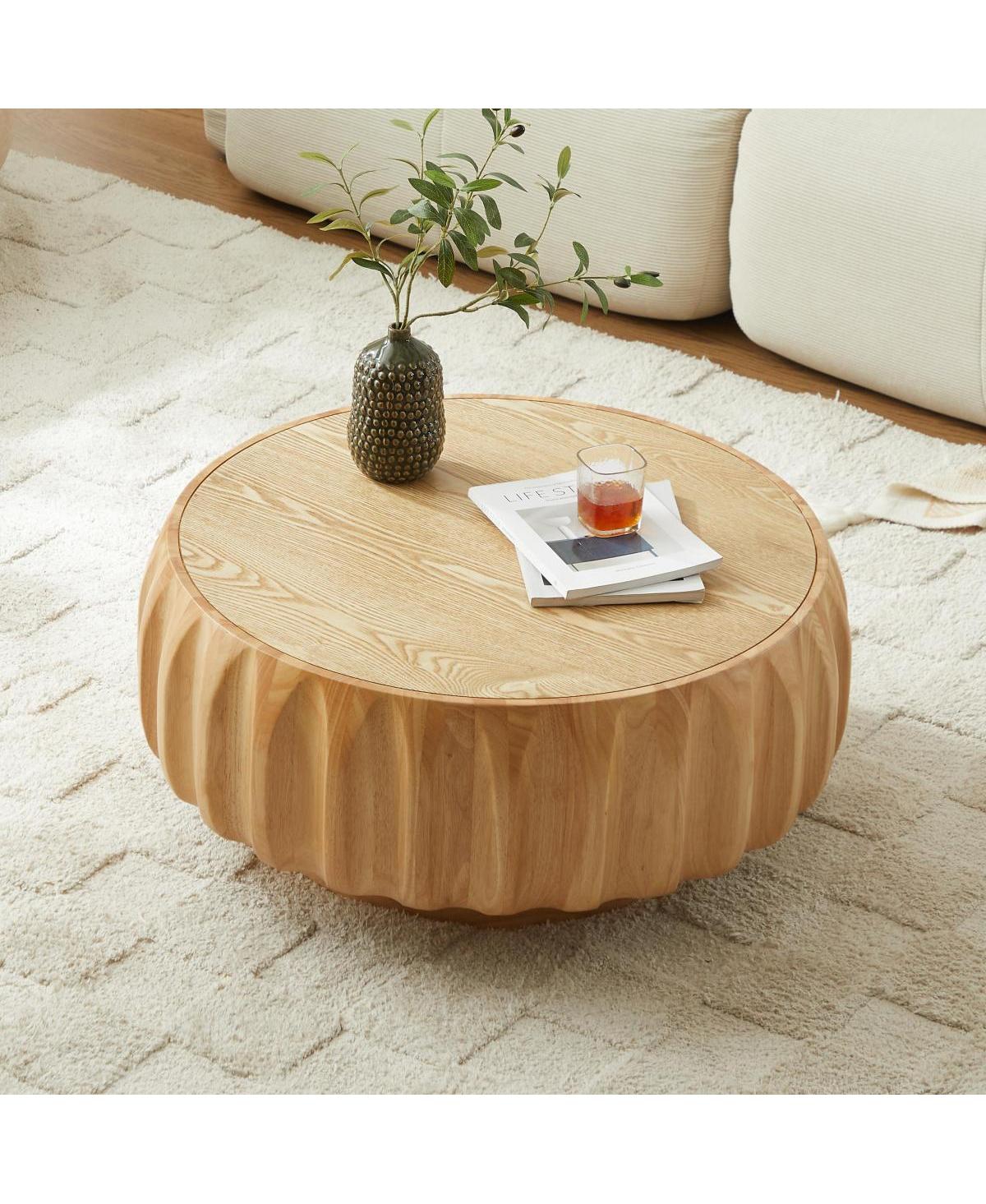Streamdale Furniture Round Solid Wood Carved Coffee Table with Elegant Sculptural Design