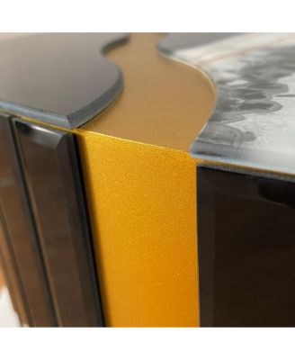 Black gold round mirror coffee table with marble pattern sticker side table