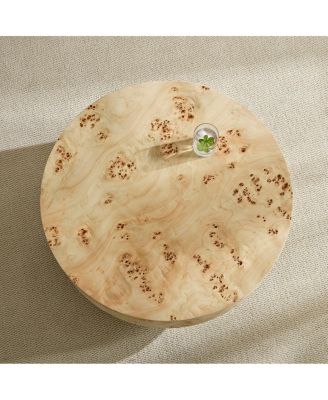 Mid Century Modern Burl Wood Round Coffee Table with Pedestal