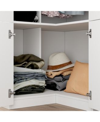 White Wood 4-Door Corner Wardrobe Armoires with Storage Shelves