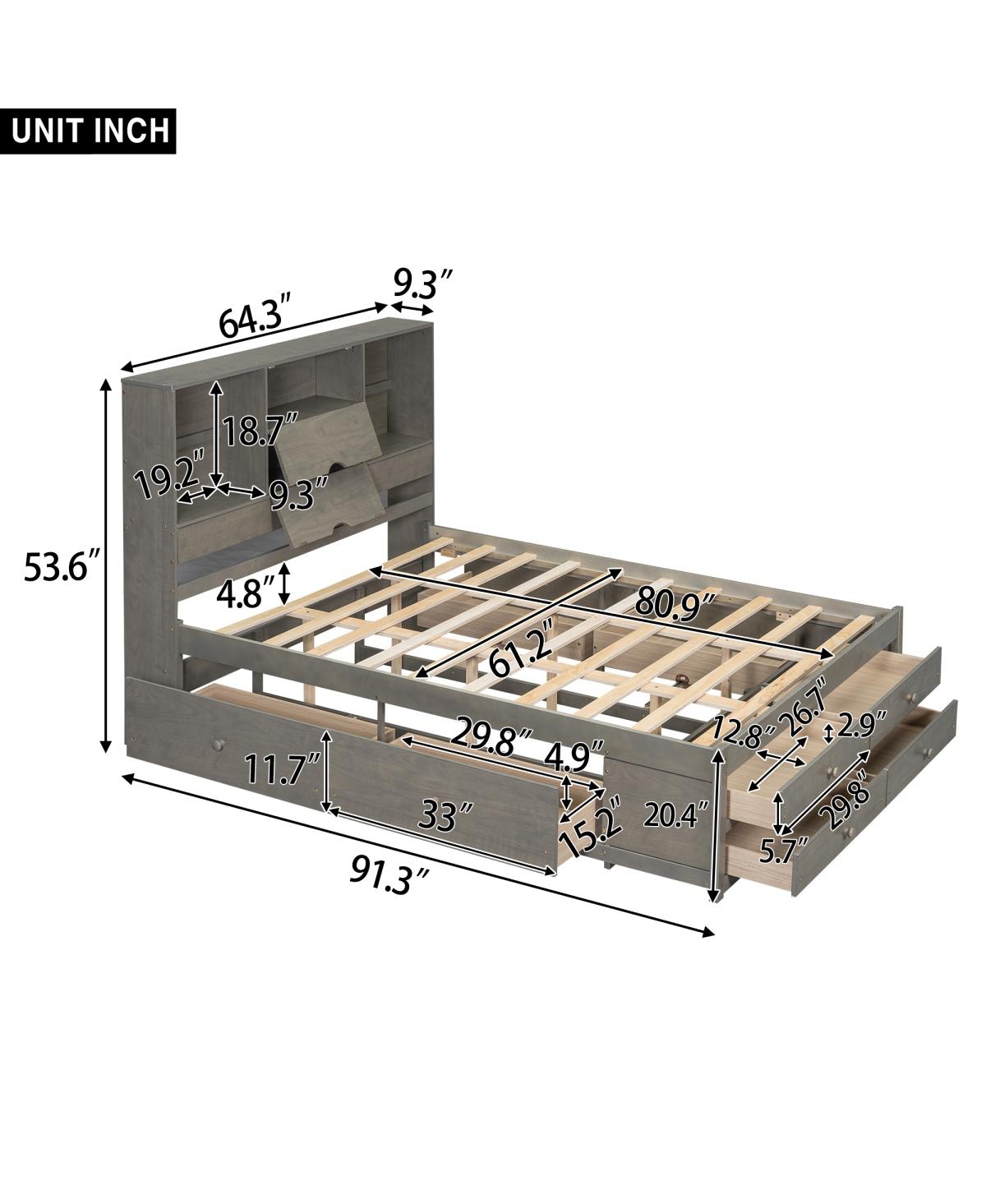 Streamdale Furniture Platform Bed with Storage Headboard and 8 Drawers