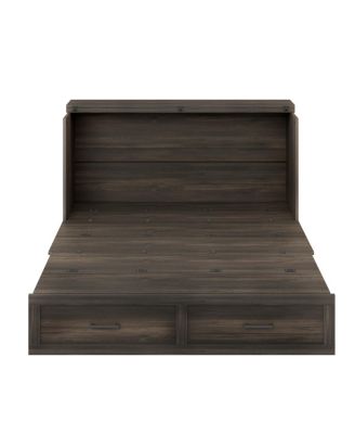 Queen Farmhouse Murphy Cabinet Bed with Charging Station & Storage Drawer