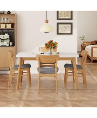 5-Piece Dining Table Set with Solid Wood Frame Table and 4 Upholstered Chairs