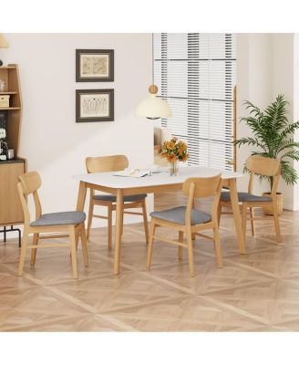 5-Piece Dining Table Set with Solid Wood Frame Table and 4 Upholstered Chairs