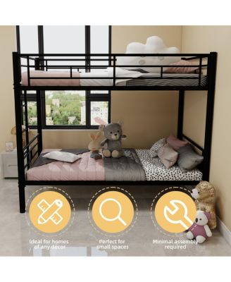 Twin Over Twin Metal Bunk Bed with Ladders & Guardrail, Convertible 2 Beds