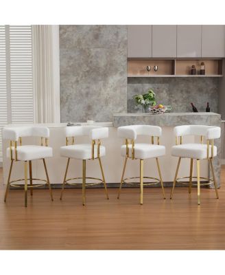 Modern decorative chair with gold metal legs, Teddy fleece upholstered sofa 2PC White