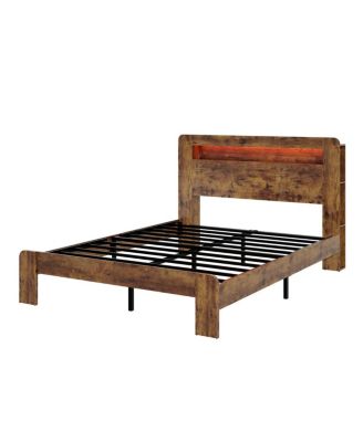 Wood Platform Bed Frame Queen w/Storage, LED, USB