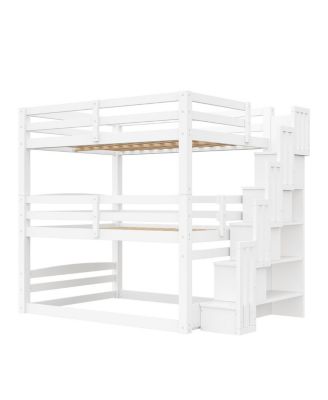 Full Size Triple Bunk Bed with Storage Staircase, Separate Design