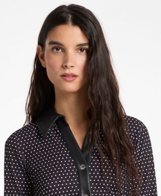 Women's Ruched Snap Collared Neck Mini Dress