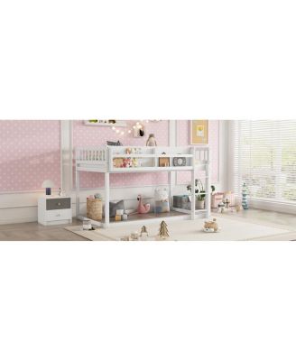  Low Twin Over Twin Bunk Bed with Ladder, Solid Wood