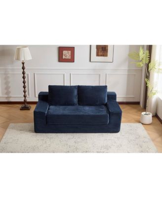 Dark-blue Corduroy Loveseat Sofa Bed with Reversible Cushions