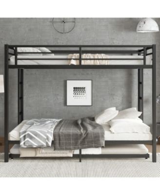 Queen over Queen Metal Bunk Bed with Twin Size Trundle