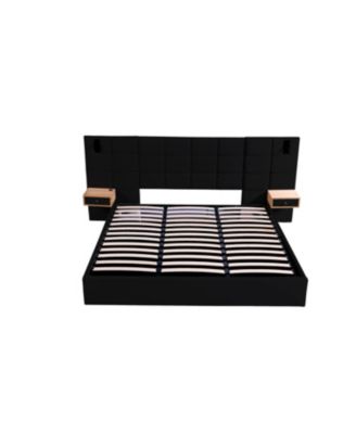 King Velvet Storage Bed with Shelves, Lamps & USB