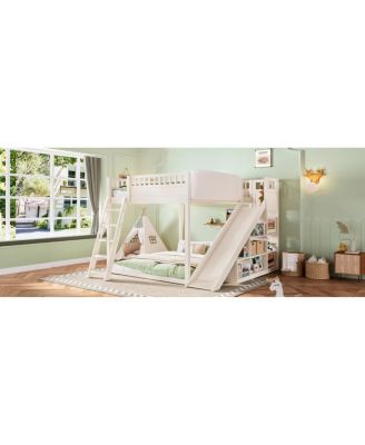 Queen Size Loft Bed with Storage, Ladder, and Slide