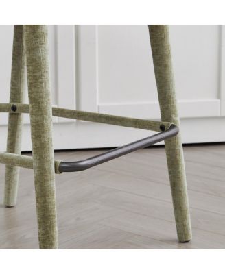 Backless Light Green Upholstered Fabric Bar Stool - Padded Seat, Sturdy Legs, Footrest