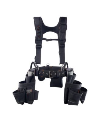 Tool Belt with Suspenders, 19 Pockets Heavy-Duty Tool Pouch, Adjustable Waist 31–51 in, Detachable Suspension Rig