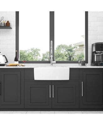 huluwat White Farmhouse Kitchen Sink Ceramic Arch Edge Apron Front Single Bowl