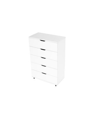 White 5-Drawer Dresser with Wheels – Modern Storage Cabinet