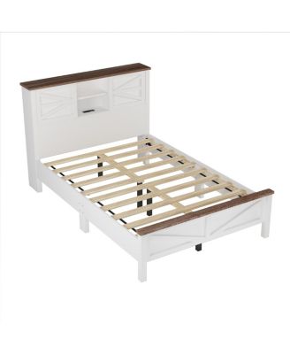 3-Piece Farmhouse Full Bed Set w/ Sliding Door Headboard, Nightstand & Dresser